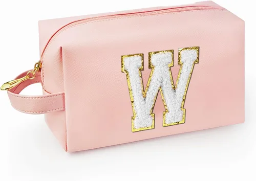 Miniatura 62 de Bolsa de maquillaje personalizada con inicial con asa, bolsa de cosméticos de preparación con bolsillo interior con cremallera, 8, 9, 10, 11, 12