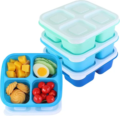 Finorder Paquete de 4 recipientes de comida con 4 compartimentos para adultos, contenedores reutilizables para almuerzo de oficina, picnic,
