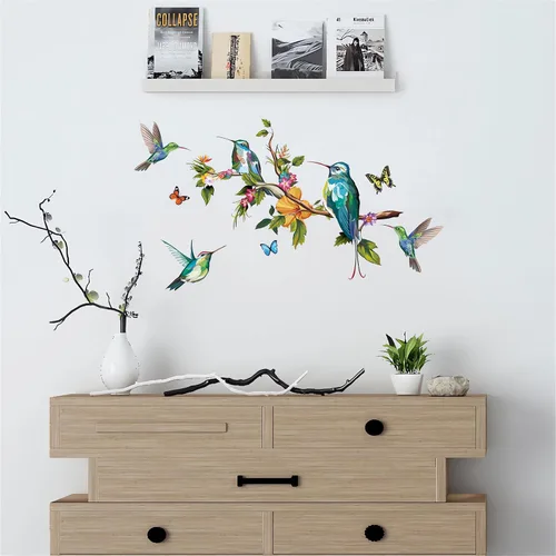 Miniatura 3 de Calcomanías de pared de colibríes y mariposas coloridas, calcomanías de pared de animales voladores de animales voladores, vinilo extraíble