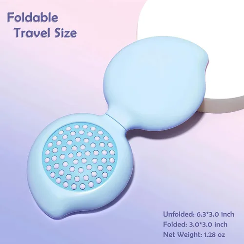 Miniatura 4 de Mini cepillo de pelo con espejo para bolso, relleno de calcetines para mujeres, regalos para adolescentes, espejo pequeño y compacto con cepillo Azul