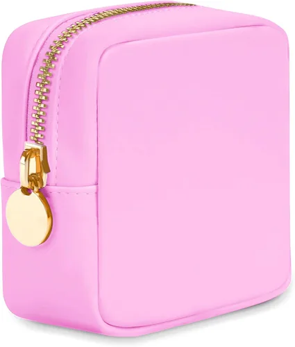DANCOUR Bolsas de maquillaje de nailon para mujer, bolsa grande de aseo de viaje, bolsa de cosméticos, organizador de maquillaje Rosa claro