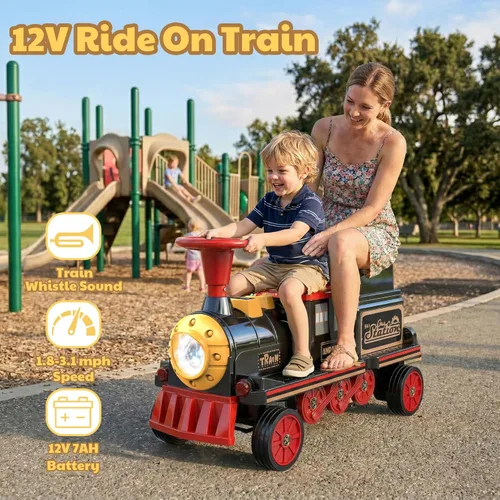 Miniatura 4 de ANPABO - Tren de montar de 2 plazas sin pista, coche eléctrico de 12 V para niños con asiento de altura ajustable, almacenamiento extra, faro, Rojo