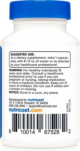 Miniatura 5 de Nutricost Tudca 250 mg, 30 cápsulas (ácido taursodesoxicólico) - Sin gluten, sin OMG