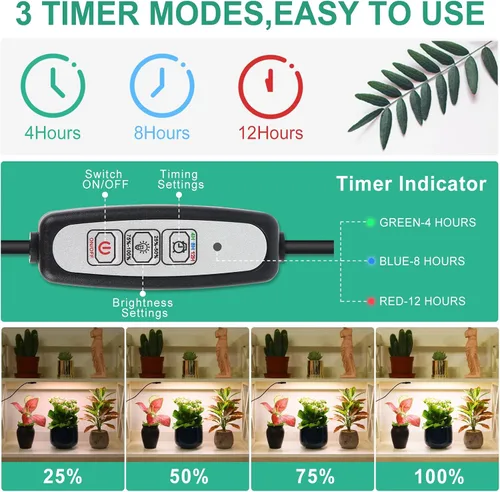 Miniatura 4 de LBW Luz LED de crecimiento, luz de crecimiento de espectro completo con 4 niveles regulables y temporizador de encendido/apagado automático, lámpara