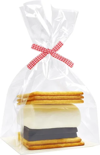 Bolsas Smores de 4 x 2 x 8 pulgadas, bolsas de celofán con fondo plano reforzado con inserto de papel, 100 unidades