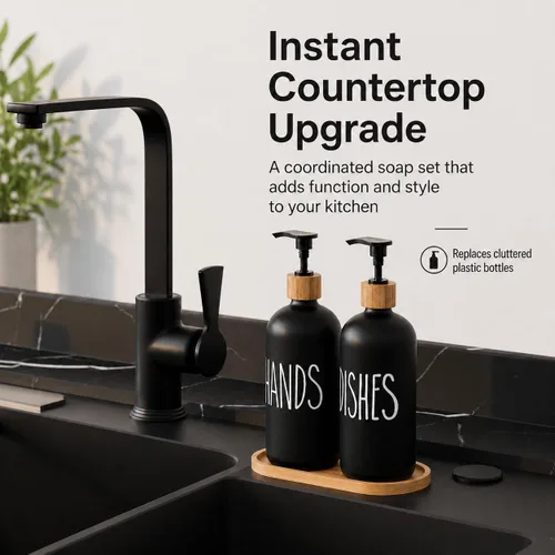 Miniatura 4 de Dispensador de jabón para platos para fregadero de cocina. Dispensador de jabón de manos de vidrio, decoración moderna de casa de campo para baño