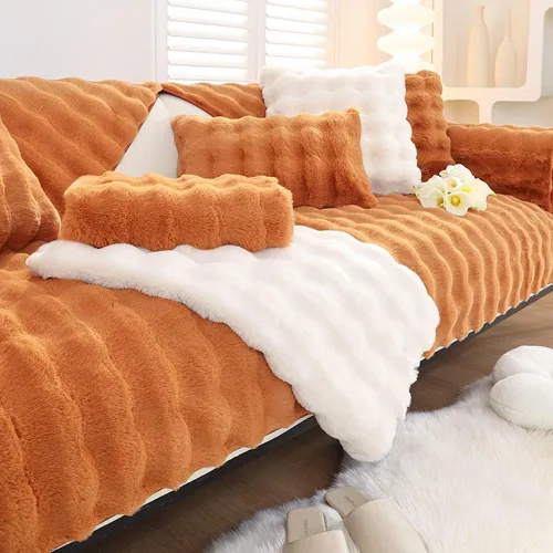 soputry Cojín grueso de felpa de conejo para sofá, funda de sofá antideslizante súper suave, funda de almohada de piel sintética súper suave, fundas