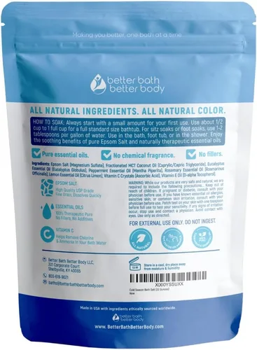 Miniatura 2 de Sal de baño para estación fría, 32 onzas, sal de Epsom con aceites esenciales naturales de romero, menta, eucalipto y limón, además de vitamina C