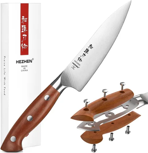 Miniatura 10 de HEZHEN Juego de 8 piezas de cuchillos de cocina con bloque, juego de cuchillos de acero alemán DIN 1.4116 con bloque y afilador, tijera de cocina