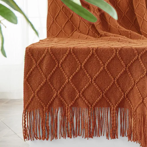 Miniatura 16 de inhand Mantas de punto para sofá y cama, manta de punto suave y acogedora con borlas, mantas decorativas ligeras y mantas decorativas de granja