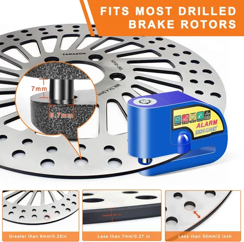 Miniatura 3 de Bloqueo de freno de disco de alarma para motocicleta, cerraduras de motocicleta, antirrobo, bloqueo de disco de seguridad, impermeable, 110 dB, Azul