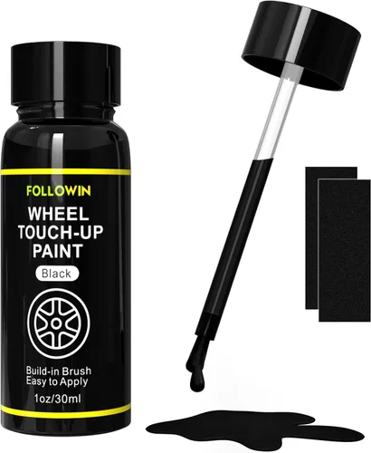 FOLLOWIN Pintura de retoque para llantas negras para automóviles, kit de reparación de pintura para ruedas negras, reparación de arañazos en llantas