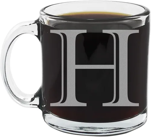 Miniatura 9 de Spotted Dog Company Taza de café de vidrio transparente con monograma grabado de 12 onzas (letra A), regalos de café personalizados de la A a la Z