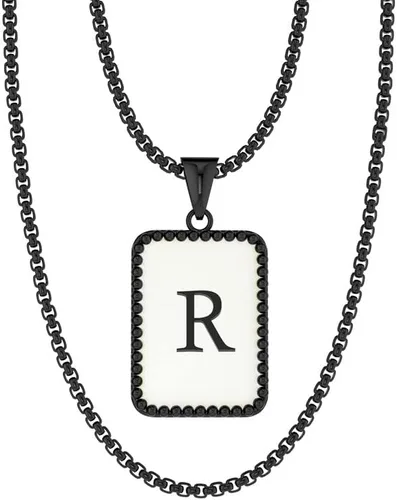 Airrty Collar con colgante de letra A-Z con inicial para hombres y mujeres, chapado en plata de ley, collares de letras para hombres, caja cuadrada