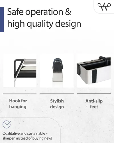Miniatura 6 de WERTA Afilador de cuchillos de acero inoxidable, afilado de cuchillos de 3 etapas, ideal para cuchillo de chef y cuchillo de cocina, uso zurdo