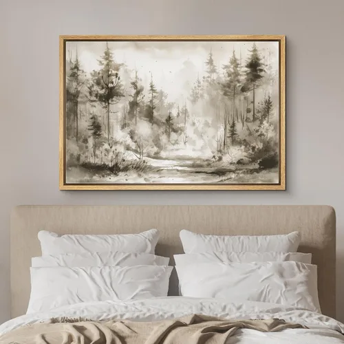 Miniatura 3 de SIGNFORD Lienzo enmarcado para pared, pinos sepia, bosques, bosques, naturaleza, ilustraciones de área silvestre, arte digital, arte moderno