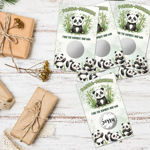 Miniatura 4 de 50 tarjetas de juego Panda-Monium para rascar, divertidas tarjetas de Pandas para fiestas de cumpleaños, fiestas de cumpleaños y amantes