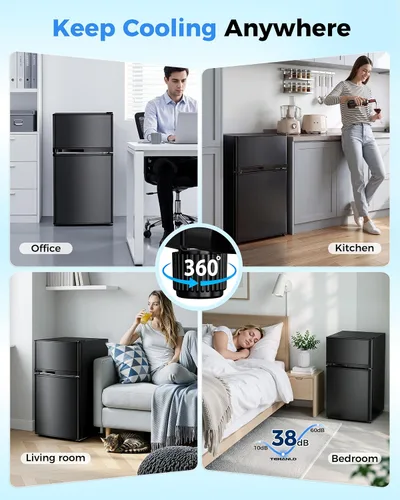 Miniatura 9 de Tehanld - Refrigerador de doble puerta con congelador, 3.55 pies cúbicos, refrigerador pequeño con congelador, 7 ajustes de temperatura ajustable