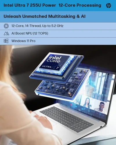 Miniatura 3 de HP Portátil con pantalla táctil 17.3 para empresas, Intel Ultra 7 255U hasta 5.2GHz, 16GB DDR5, 1TB SSD, KB retroiluminado, lector de huellas