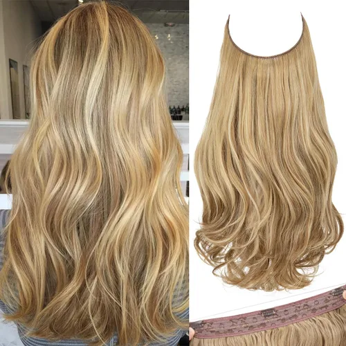 Miniatura 22 de SARLA Extensiones de cabello con alambre invisible con 3 clips, postizo sintético corto, ondulado, rizado, diadema ajustable transparente