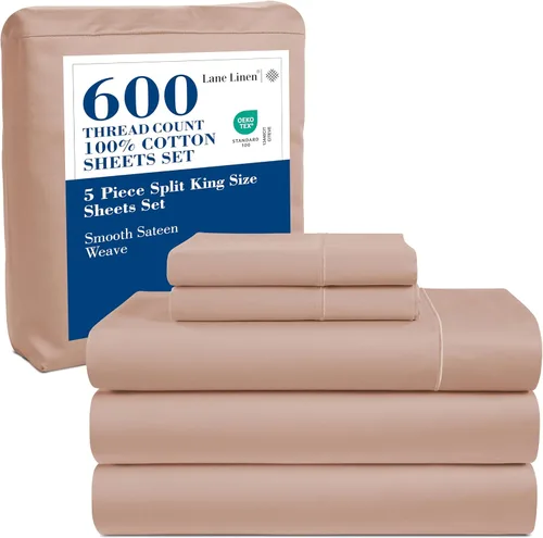Miniatura 38 de LANE LINEN Juego de sábanas tamaño King – Sábanas de 600 hilos 100% algodón de fibra larga, naturalmente frescas y duraderas para el uso diario, 01