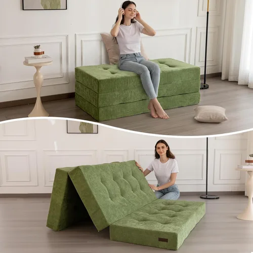 MAXYOYO Colchón plegable de tres pliegues, colchón plegable acolchado de 6 pulgadas con tela de chenilla, tapete portátil de tamaño individual para