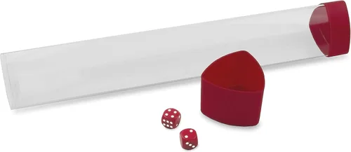 BCW Tubo rojo para tapete de juego con tapa de dados | Incluye 2 dados gratis | Diseño triple ovalado que evita que rueden | Tapa de gran tamaño