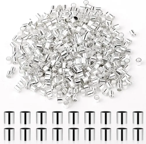 Miniatura 8 de 500 cuentas de crimpado para hacer joyas, cuentas de tubo de engarzado, tapones de columna de tubo de cuentas, tubo de extremo de cordón
