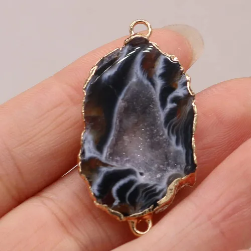 Miniatura 4 de 4pcs Conector de piedra natural forma irregular ágata chapado en oro tamaño de joyería 28x40-1.102x1.969 in, Piedra, vidrio aventurina