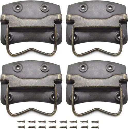 Miniatura 6 de SDTC Tech Paquete de 4 tiradores de caja de madera de bronce antiguo, panel lateral montado para maleta, caja de herramientas, gabinete, joyero