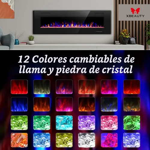 Miniatura 2 de Chimenea eléctrica de 60 pulgadas empotrada en la pared y montada en la pared de 1500 W y chimenea lineal con temporizador/llamas
