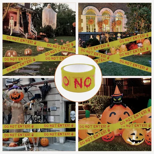 Miniatura 4 de Cinta de precaución para decoración de Halloween, rollo amarillo de 2 pulgadas x 82 pies, cinta de advertencia de peligro para exteriores e