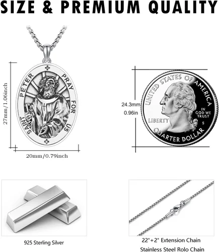 Miniatura 218 de Collar de plata de ley 925 con medalla de San Patrón, colgante de protección católica, amuleto, joyería religiosa para hombres y mujeres