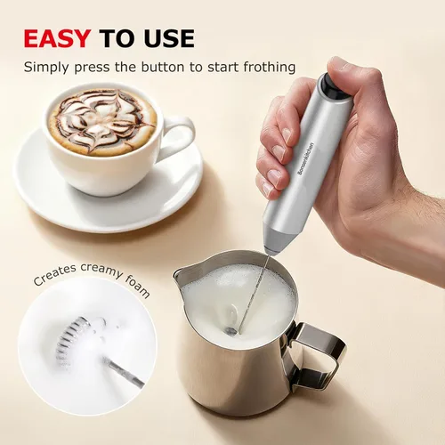 Miniatura 4 de Bonsenkitchen Espumador de leche de mano con soporte, espumador de café eléctrico, varilla espumadora de mano portátil mezclador de bebidas