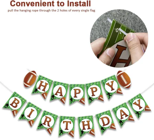 Decoraciones de fiesta de fútbol americano con texto en inglés «Happy Birthday» para fiestas de cumpleaños, banderines con temática deportiva, para