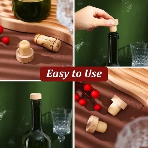 Miniatura 5 de Yalikop 96 Piezas de Tapones de Corcho en Forma de T Reutilizables de Madera y Goma para Botellas de Vino y Cerveza
