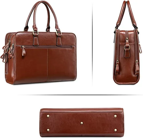 Miniatura 31 de Kattee Maletín de cuero genuino para mujer, bolsa de computadora portátil de gran capacidad con etiqueta de equipaje