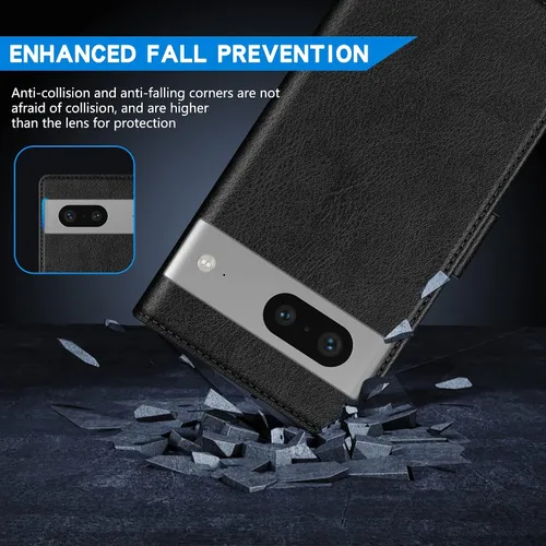 Miniatura 7 de ZZXX Funda tipo cartera para Google Pixel 7 con bloqueo RFID, ranura para tarjetas, función atril, cierre magnético, funda protectora de cuero
