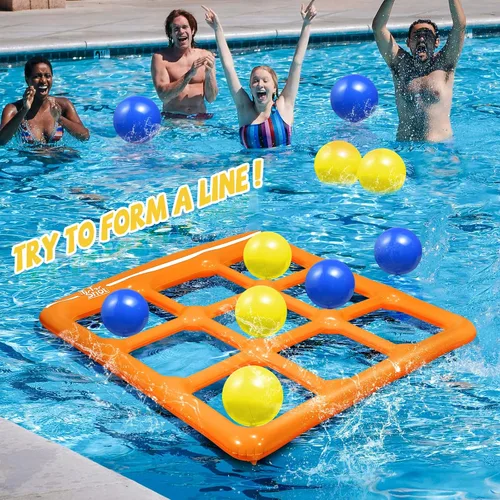 Miniatura 7 de Juego de Juguetes de Piscina TicTac Shot - Juego Inflable de Tic Tac Toe para Piscina con 10 Bolas - para Adultos, Adolescentes, Niños de 2 a 10