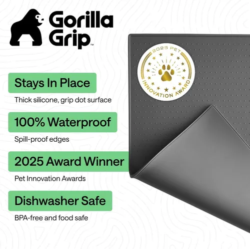 Miniatura 2 de Gorilla Grip - Tapete de 100% silicona impermeable con borde elevado, sin BPA, para alimentación de mascotas, contiene derrames, protege el piso