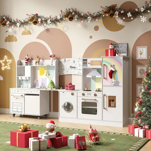 Miniatura 2 de BVIUNTWO Juego de Cocina de Juguete Grande, Juego de Cocina para Niños de Esquina Giratorio con Luces y Sonidos Reales, Fregadero de Juguete