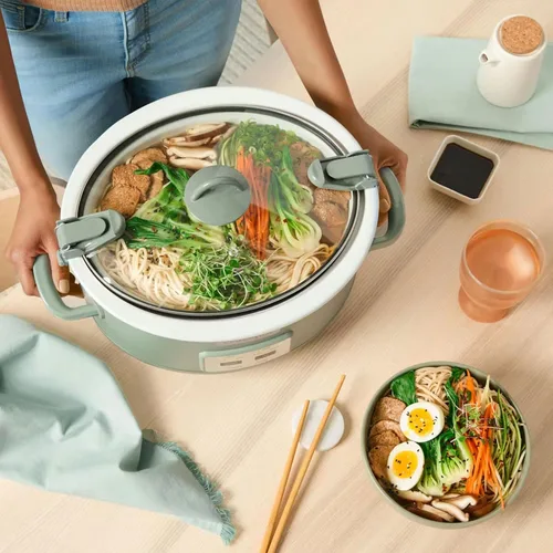 Miniatura 3 de Crock-Pot Olla de cocción lenta programable con tapa de cierre de 6 cuartos de galón para cocinar y transportar, color Moonshine Verde (Verde)