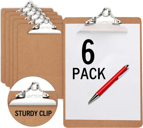 6 portapapeles tamaño carta estándar A4, 9 x 12.5 pulgadas, portapapeles de madera con clip de metal de 6 pulgadas, tablero duro, ideal para papel