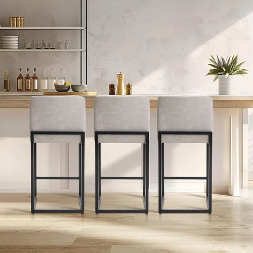 Miniatura 38 de Juego de 2 taburetes de bar de altura de mostrador de color blanco cremoso de 24 pulgadas, modernos taburetes de bar dorados con respaldo tapizado