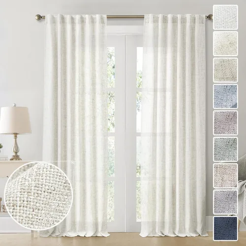 Miniatura 22 de Cortinas de lino 92 pulgadas de largo, juego de 2 paneles con bolsillo para barra, lengüeta trasera, cortinas transparentes para ventanas