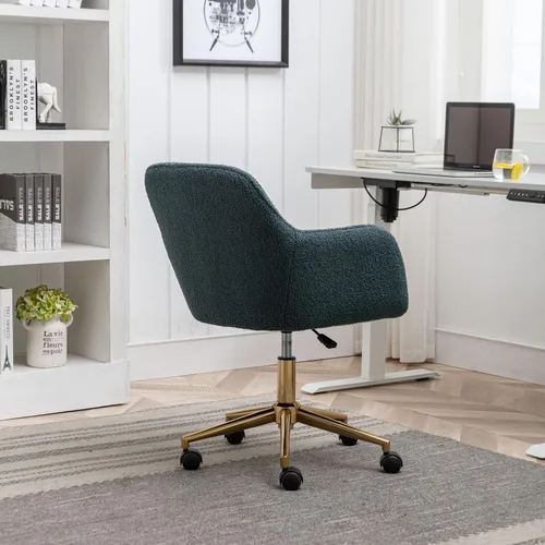 Miniatura 4 de Silla de oficina en casa, silla de escritorio peluda, silla de tocador tapizada y esponjosa, silla de trabajo moderna, silla giratoria ajustable