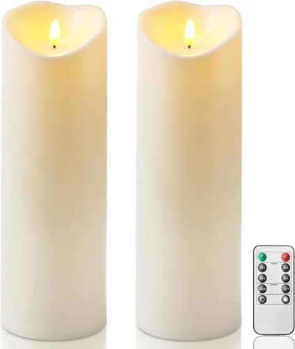 Homemory Velas sin llama impermeables para exteriores de 4 x 12 pulgadas con temporizadores y control remoto, velas que funcionan con pilas, velas