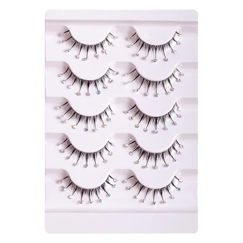 Braiton 5 pares de pestañas postizas de diamantes de imitación naturales, pestañas postizas decorativas para Año Nuevo, cosplay, fiesta, escenario,