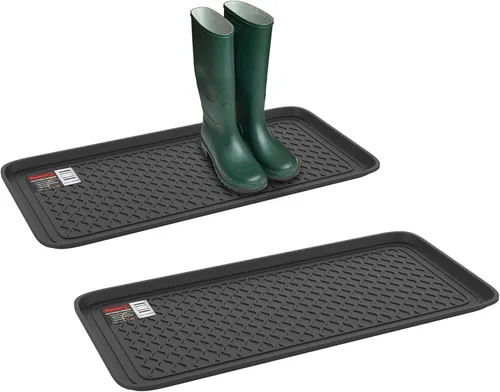 Stalwart - Bandeja para botas para todo tipo de clima, juego de 2 alfombrillas grandes de plástico resistente al agua para uso en interiores y
