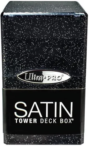Ultra PRO Satin Tower - Caja de 100+ cubierta negra con purpurina - Mecanismo de bloqueo a presión - Guarda de forma segura tarjetas de Pokémon,